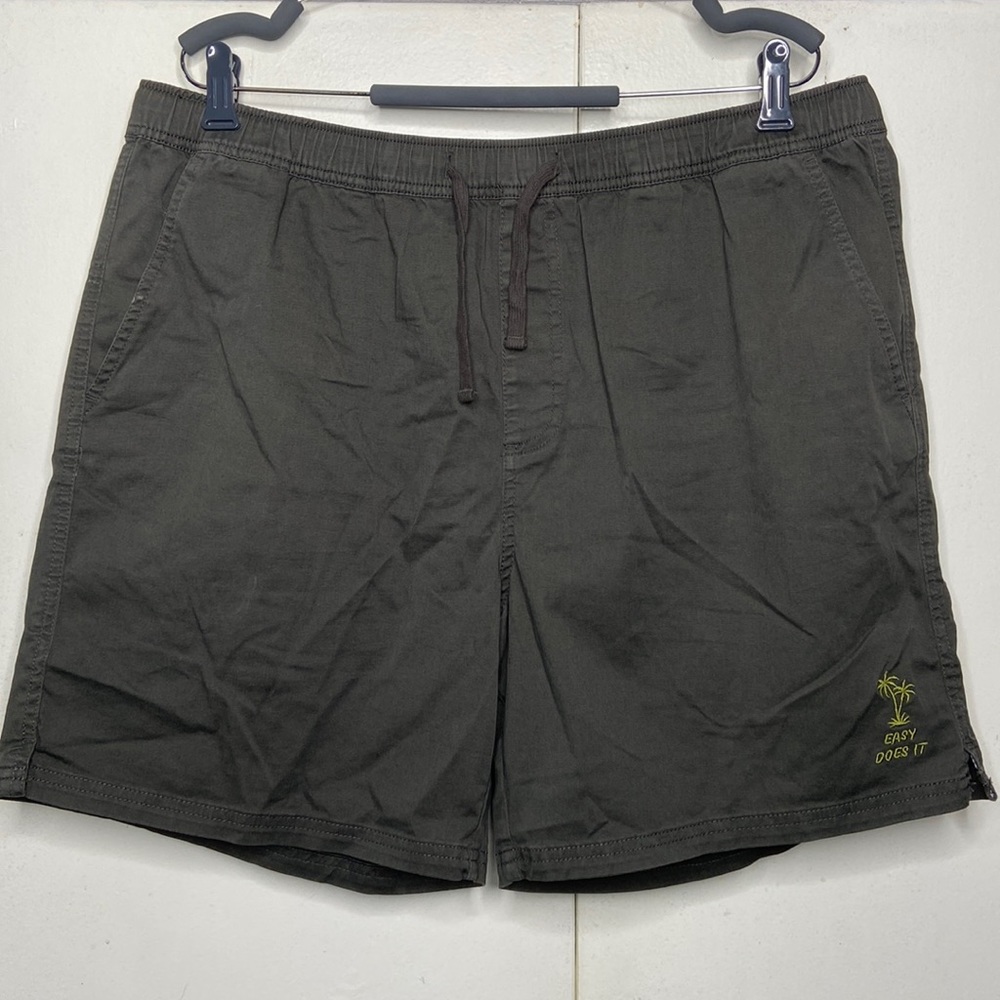Katin Mens 6” Shorts XL Stretch Elastic Waist Drawstring dark gray palm tree